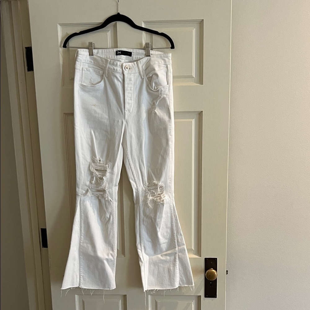3x1 Distressed White Flare Jeans